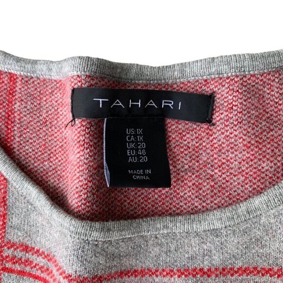 Tahari Windowpane Sweater Grey / Red Women's 1X - Picture 3 of 6
